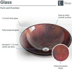 Rene 17" Round Glass Bathroom Sink, Multi-Color, with Faucet, R5-5014-R9-7007-BN
