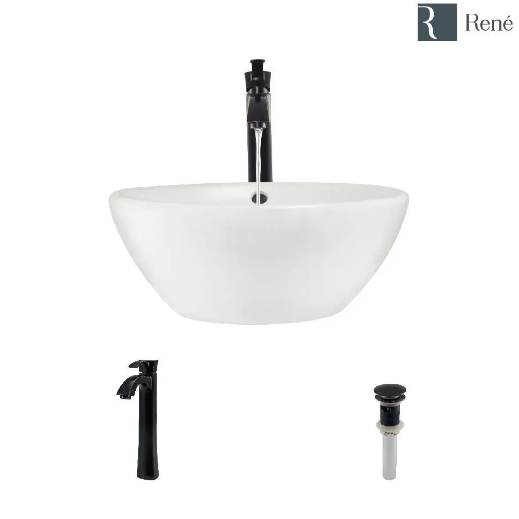 Rene 16" Round Porcelain Bathroom Sink, Biscuit, with Faucet, R2-5031-B-R9-7006-ABR