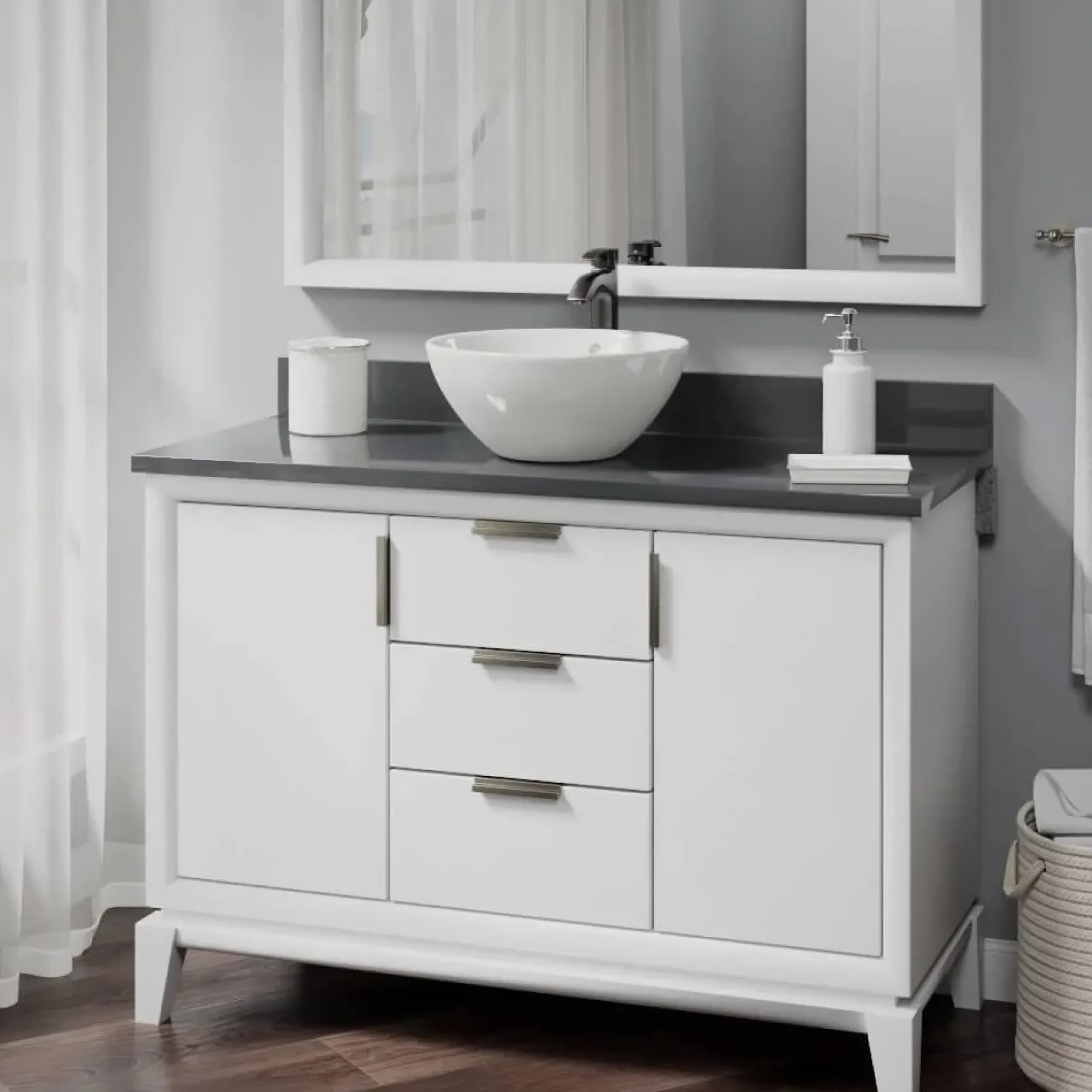 Rene 16" Round Porcelain Bathroom Sink, Biscuit, with Faucet, R2-5031-B-R9-7006-ABR