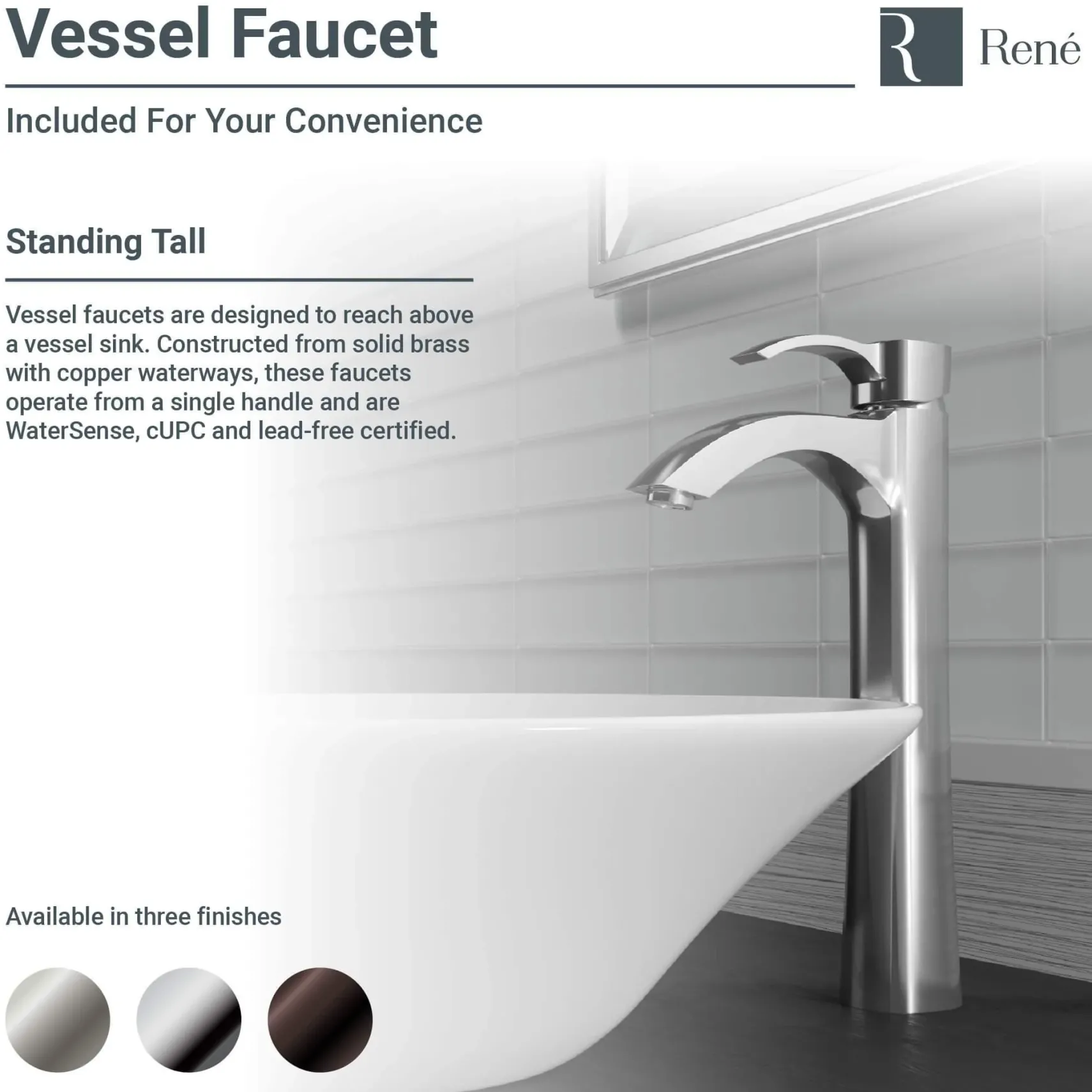 Rene 16" Round Porcelain Bathroom Sink, Biscuit, with Faucet, R2-5031-B-R9-7006-ABR