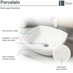 Rene 17" Round Porcelain Bathroom Sink, Biscuit, with Faucet, R2-5011-B-R9-7003-BN
