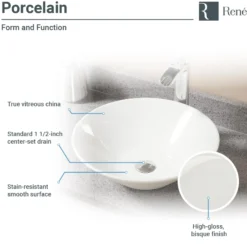 Rene 17" Round Porcelain Bathroom Sink, Biscuit, with Faucet, R2-5015-B-R9-7001-ABR