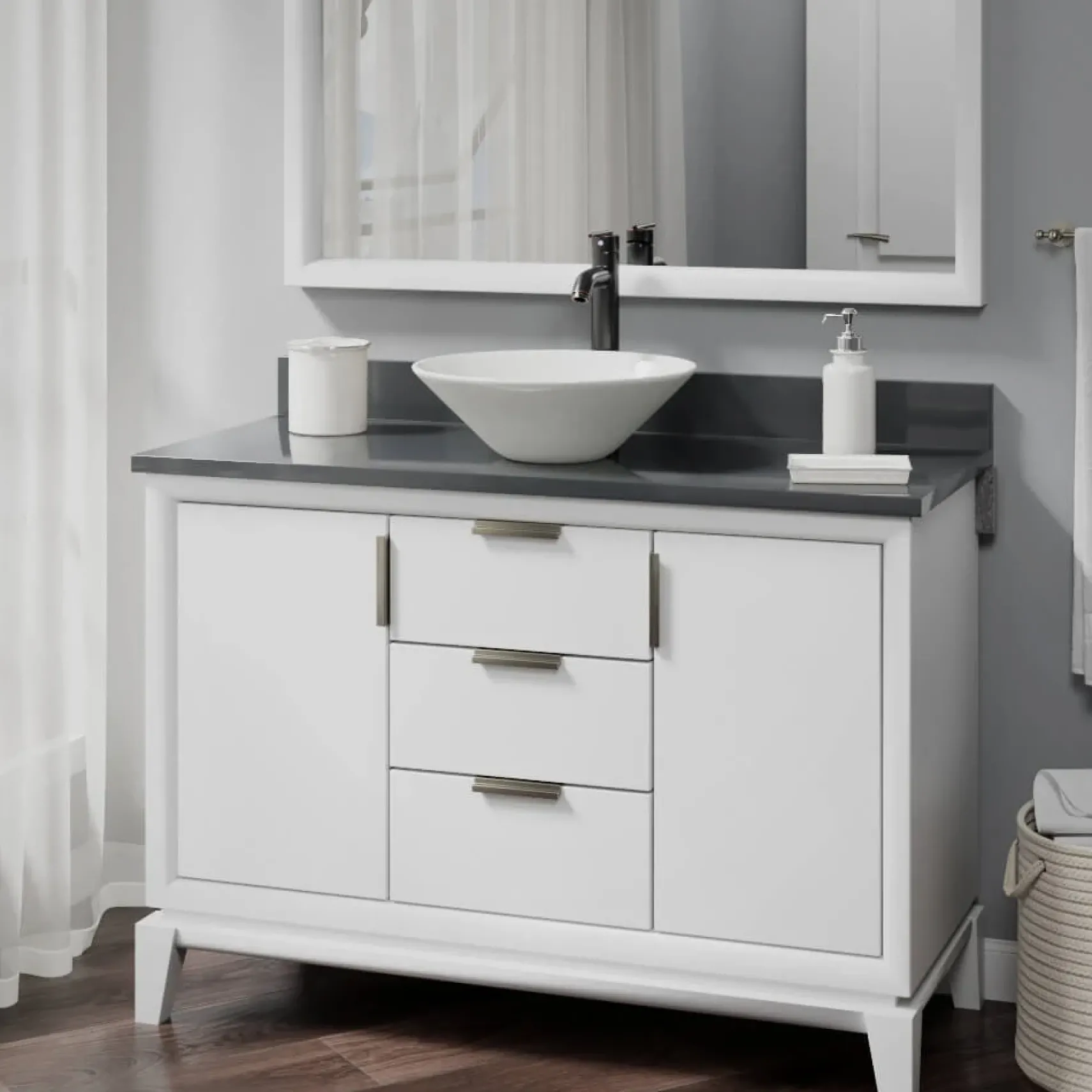 Rene 17" Round Porcelain Bathroom Sink, Biscuit, with Faucet, R2-5015-B-R9-7001-ABR