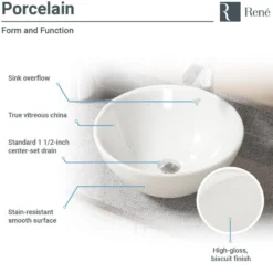 Rene 16" Round Porcelain Bathroom Sink, Biscuit, with Faucet, R2-5031-B-R9-7003-BN