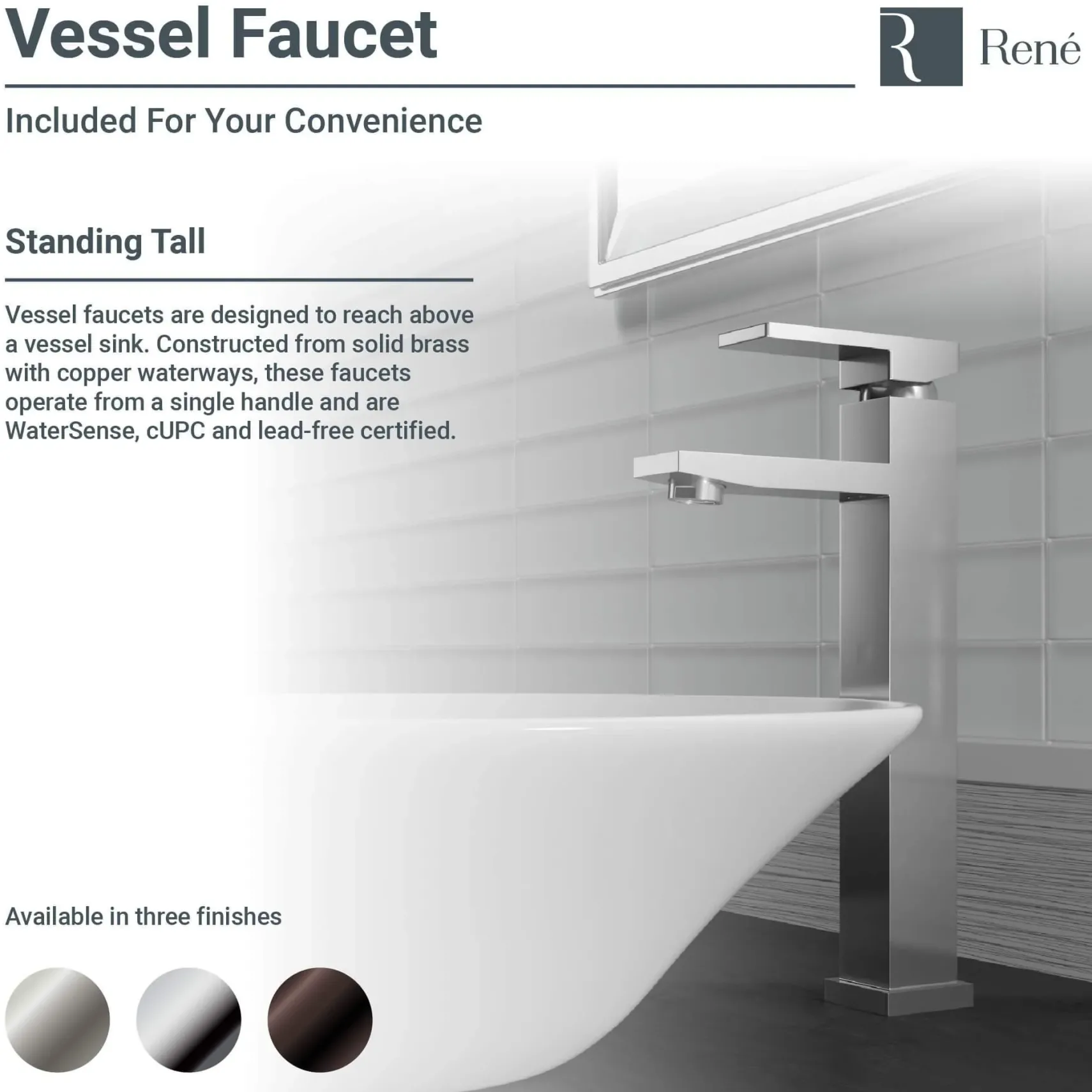 Rene 16" Round Porcelain Bathroom Sink, Biscuit, with Faucet, R2-5031-B-R9-7003-BN