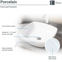 Rene 17" Round Porcelain Bathroom Sink, White, with Faucet, R2-5011-W-R9-7007-BN