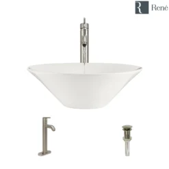 Rene 17" Round Porcelain Bathroom Sink, Biscuit, with Faucet, R2-5015-B-R9-7001-BN