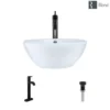 Rene 16" Round Porcelain Bathroom Sink, White, with Faucet, R2-5031-W-R9-7001-ABR