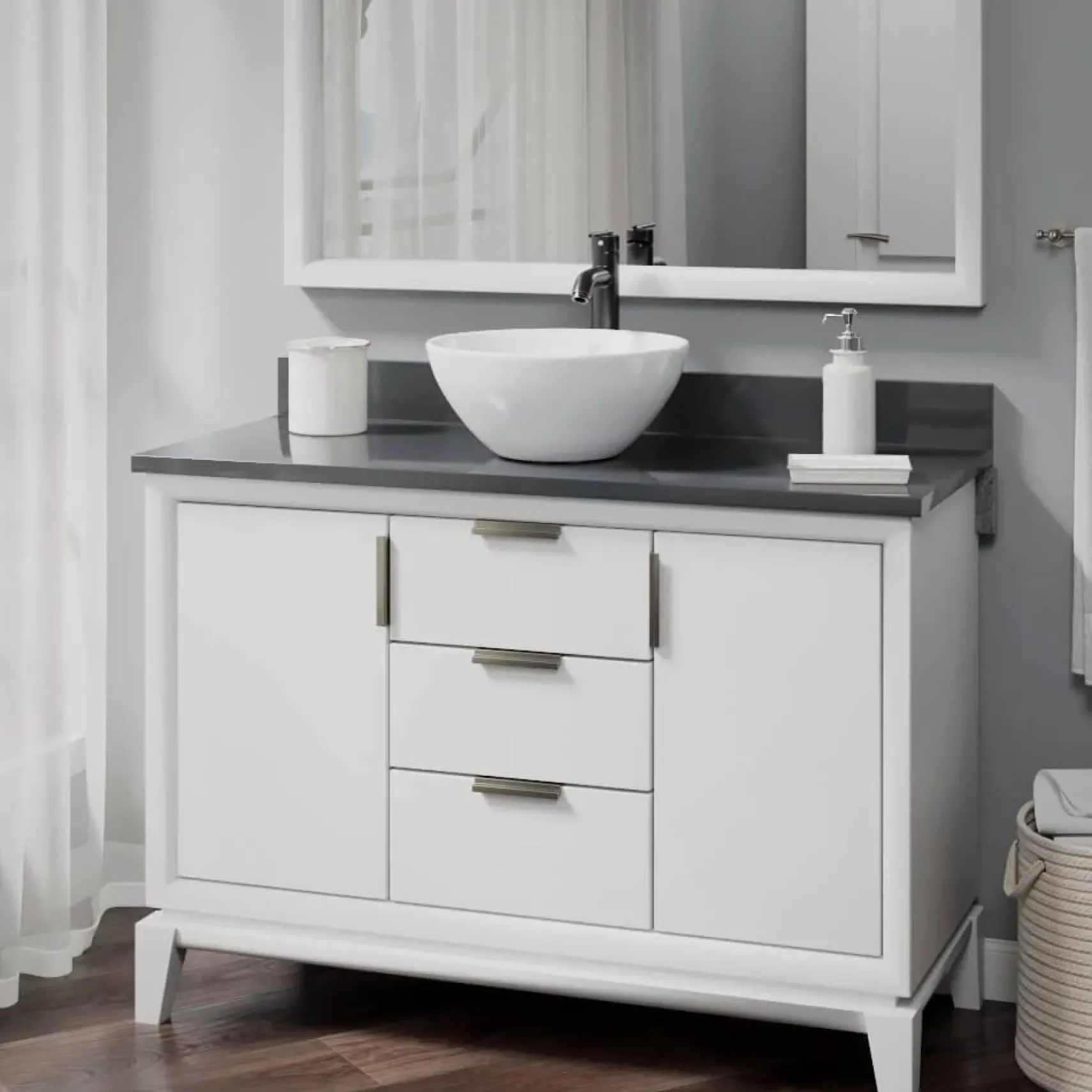 Rene 16" Round Porcelain Bathroom Sink, White, with Faucet, R2-5031-W-R9-7001-ABR
