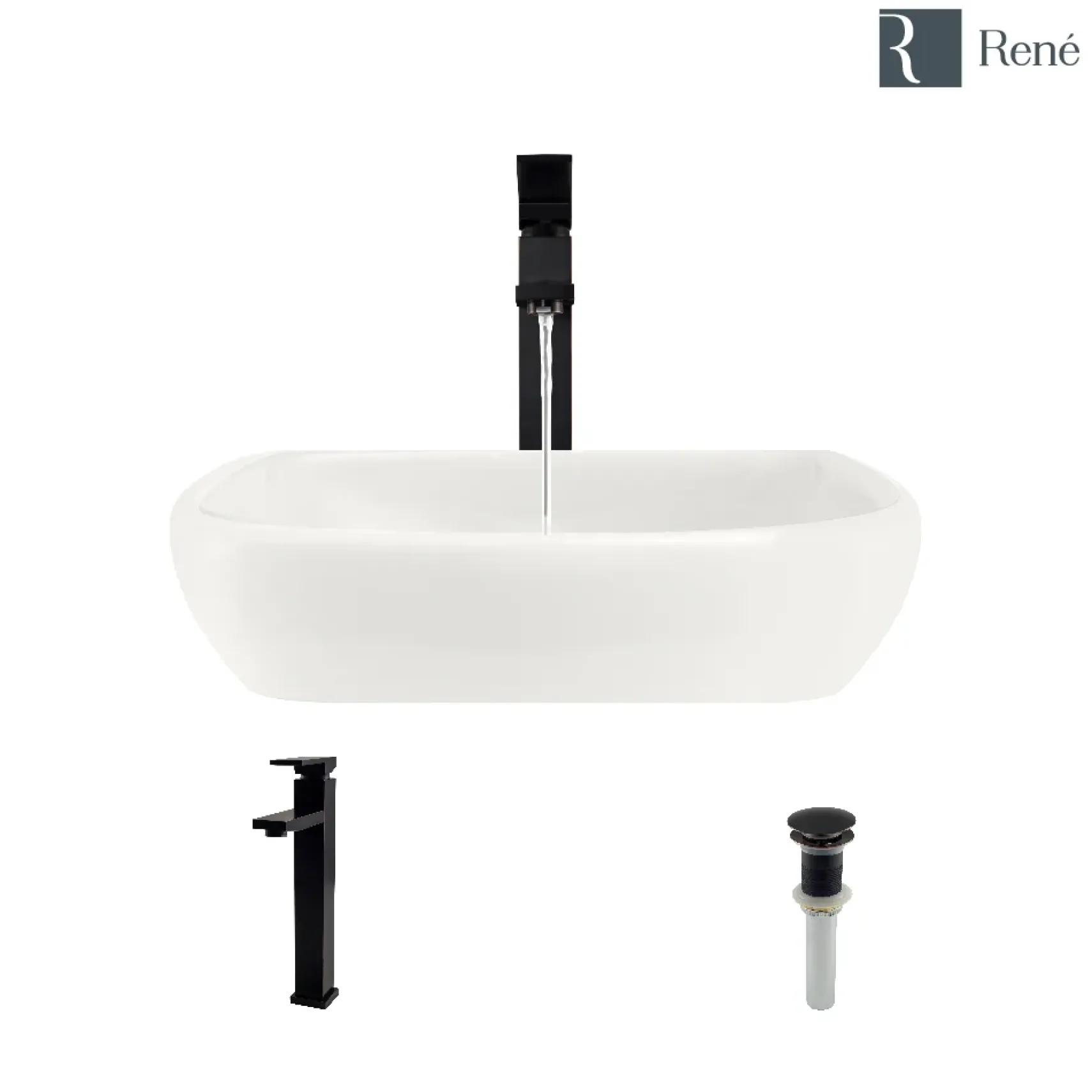 Rene 17" Round Porcelain Bathroom Sink, Biscuit, with Faucet, R2-5011-B-R9-7003-ABR