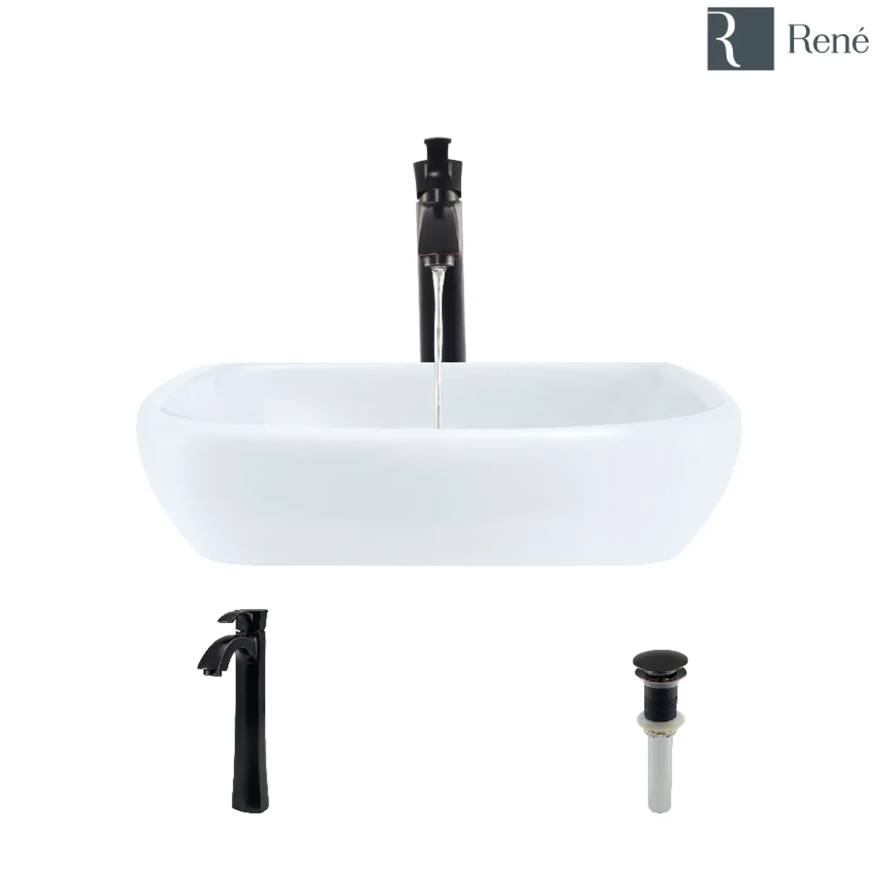 Rene 17" Round Porcelain Bathroom Sink, White, with Faucet, R2-5011-W-R9-7006-ABR