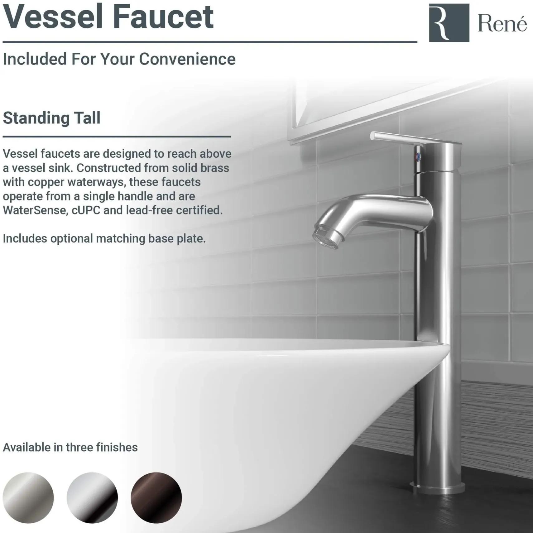 Rene 16" Round Porcelain Bathroom Sink, Biscuit, with Faucet, R2-5031-B-R9-7001-ABR