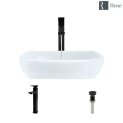 Rene 17" Round Porcelain Bathroom Sink, White, with Faucet, R2-5011-W-R9-7003-ABR