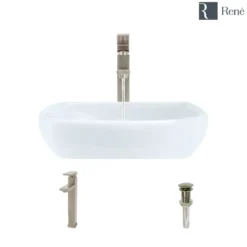 Rene 17" Round Porcelain Bathroom Sink, White, with Faucet, R2-5011-W-R9-7003-BN