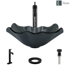 Rene 17" Specialty Glass Bathroom Sink, Smoky Black, with Faucet, R5-5012-R9-7001-ABR