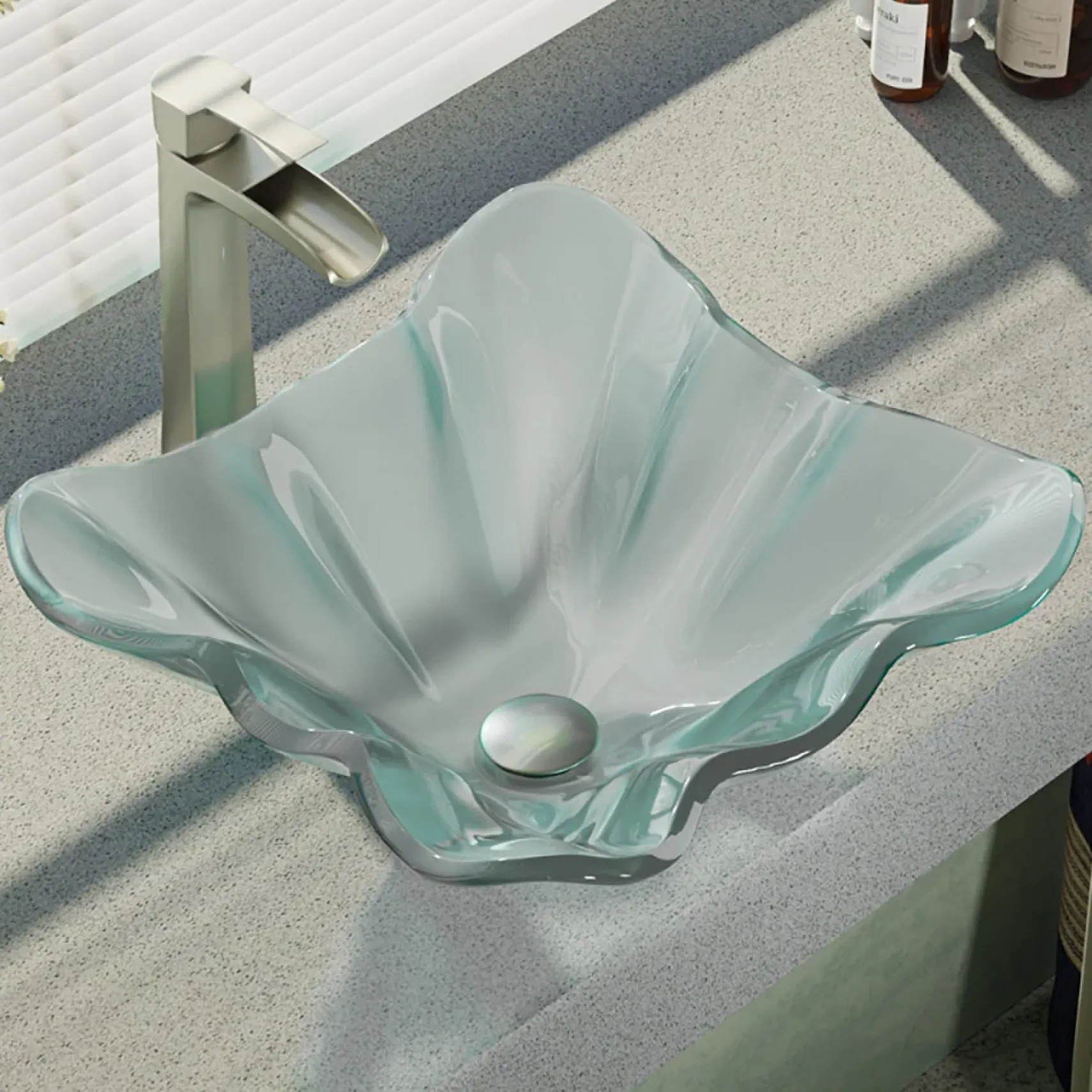 Rene 17" Specialty Glass Bathroom Sink, Frosted, with Faucet, R5-5011-R9-7007-BN