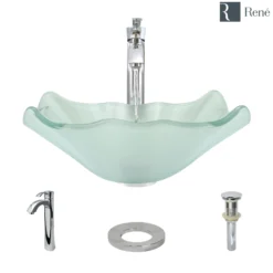 Rene 17" Specialty Glass Bathroom Sink, Frosted, with Faucet, R5-5011-R9-7006-C