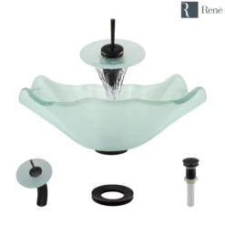 Rene 17" Specialty Glass Bathroom Sink, Frosted, with Faucet, R5-5011-WF-ABR