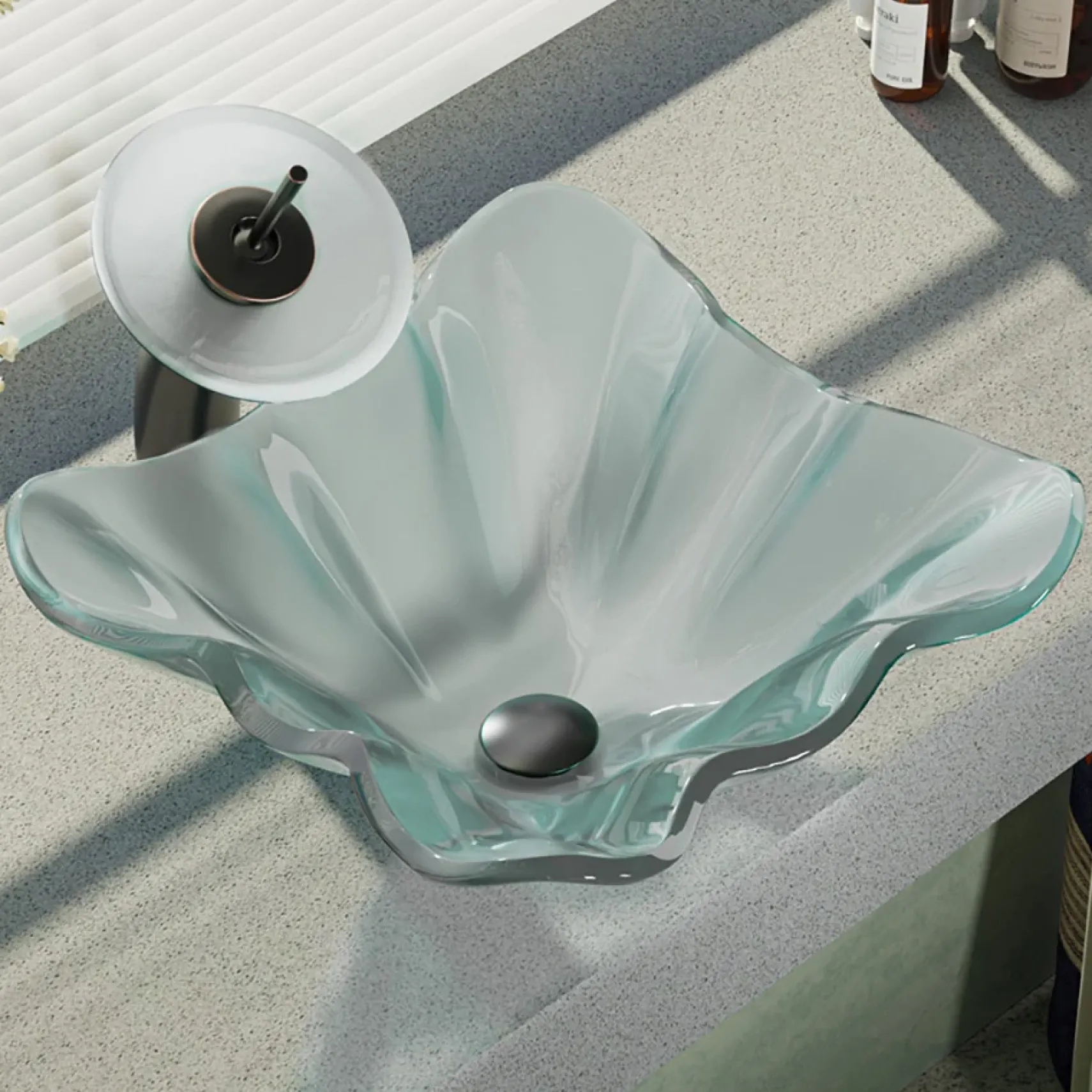 Rene 17" Specialty Glass Bathroom Sink, Frosted, with Faucet, R5-5011-WF-ABR
