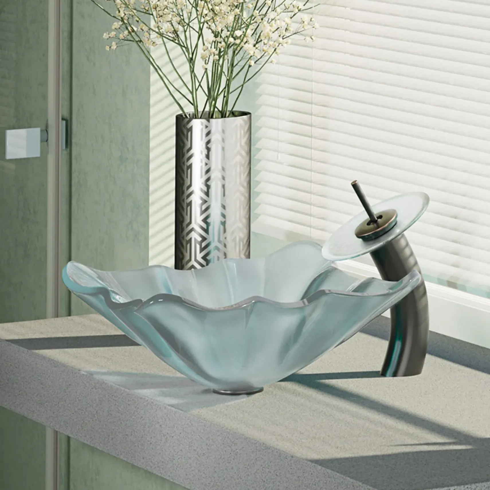 Rene 17" Specialty Glass Bathroom Sink, Frosted, with Faucet, R5-5011-WF-ABR