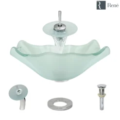 Rene 17" Specialty Glass Bathroom Sink, Frosted, with Faucet, R5-5011-WF-C