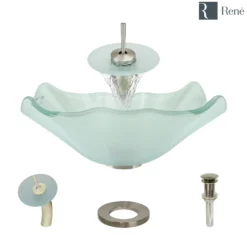 Rene 17" Specialty Glass Bathroom Sink, Frosted, with Faucet, R5-5011-WF-BN