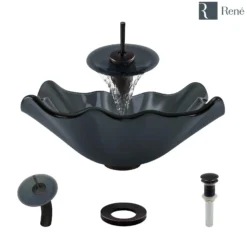 Rene 17" Specialty Glass Bathroom Sink, Smoky Black, with Faucet, R5-5012-WF-ABR