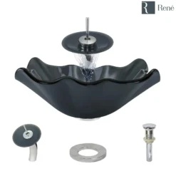Rene 17" Specialty Glass Bathroom Sink, Smoky Black, with Faucet, R5-5012-WF-C