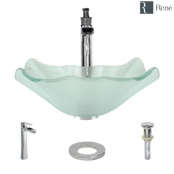 Rene 17" Specialty Glass Bathroom Sink, Frosted, with Faucet, R5-5011-R9-7007-C