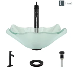 Rene 17" Specialty Glass Bathroom Sink, Frosted, with Faucet, R5-5011-R9-7001-ABR