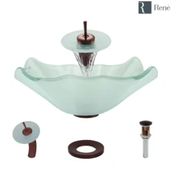 Rene 17" Specialty Glass Bathroom Sink, Frosted, with Faucet, R5-5011-WF-ORB