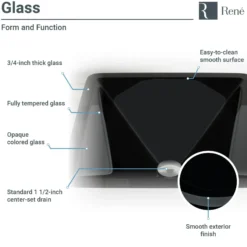 Rene 17" Square Glass Bathroom Sink, Noir, with Faucet, R5-5003-NOR-R9-7006-ABR