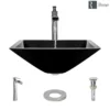 Rene 17" Square Glass Bathroom Sink, Noir, with Faucet, R5-5003-NOR-R9-7007-C