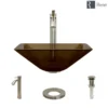 Rene 17" Square Glass Bathroom Sink, Cashmere, with Faucet, R5-5003-CAS-R9-7006-BN