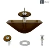 Rene 17" Square Glass Bathroom Sink, Cashmere, with Faucet, R5-5003-CAS-WF-C