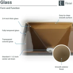Rene 17" Square Glass Bathroom Sink, Cashmere, with Faucet, R5-5003-CAS-WF-C