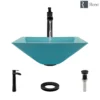 Rene 17" Square Glass Bathroom Sink, Cerulean, with Faucet, R5-5003-CER-R9-7007-ABR