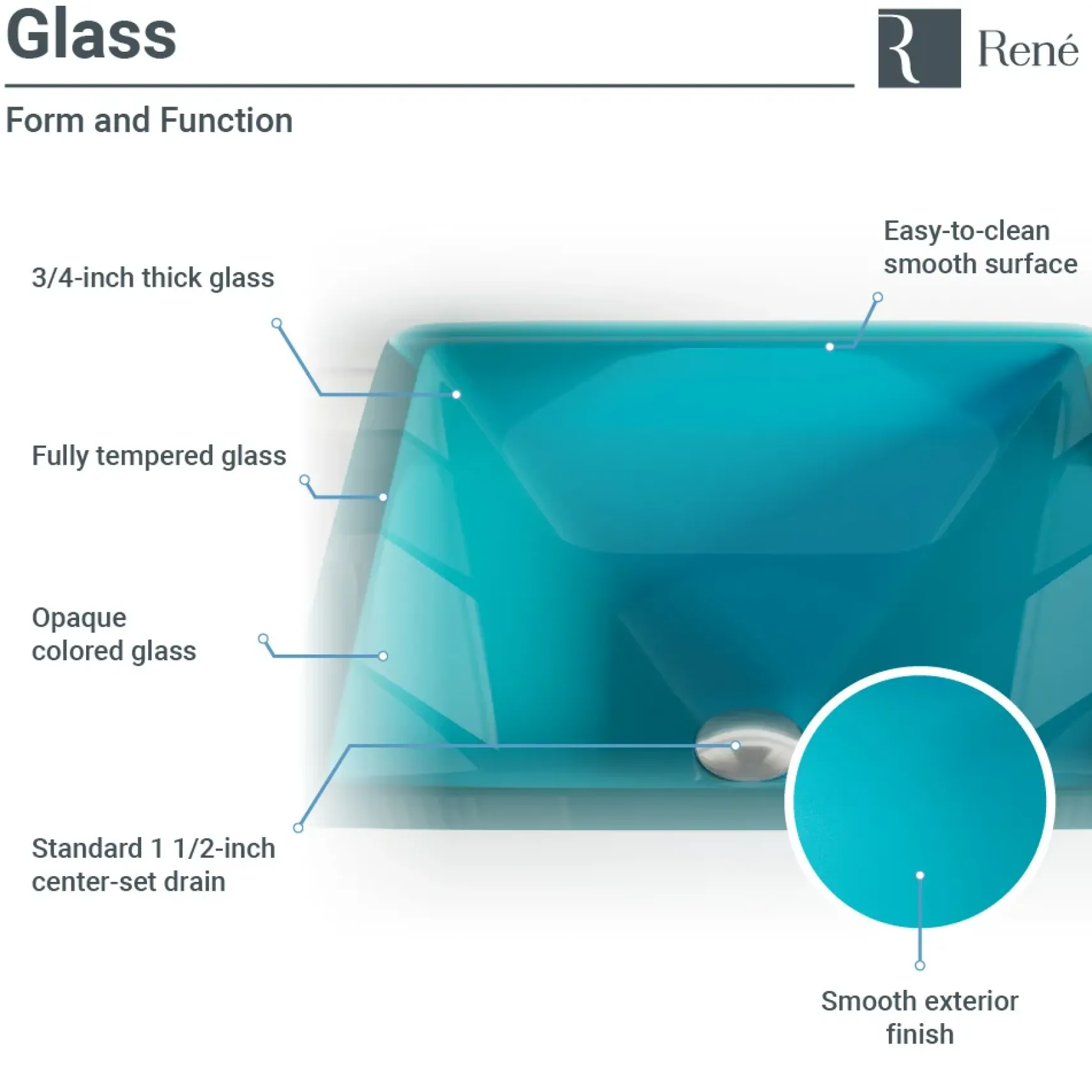 Rene 17" Square Glass Bathroom Sink, Cerulean, with Faucet, R5-5003-CER-R9-7007-ABR
