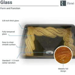 Rene 17" Square Glass Bathroom Sink, Metallic Green and Gold, with Faucet, R5-5036-R9-7006-C