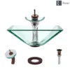 Rene 17" Square Glass Bathroom Sink, Crystal, with Faucet, R5-5003-CRY-WF-ORB