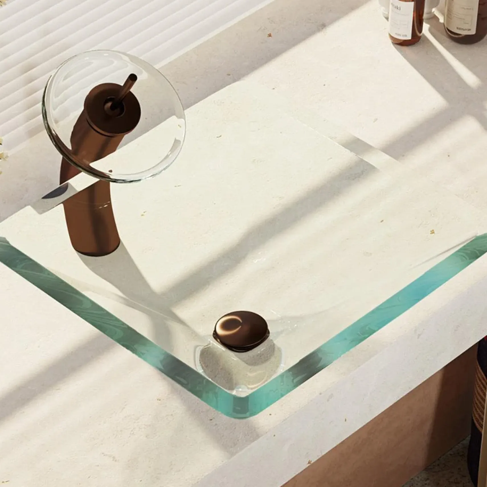 Rene 17" Square Glass Bathroom Sink, Crystal, with Faucet, R5-5003-CRY-WF-ORB