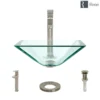 Rene 17" Square Glass Bathroom Sink, Crystal, with Faucet, R5-5003-CRY-R9-7003-BN