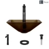 Rene 17" Square Glass Bathroom Sink, Cashmere, with Faucet, R5-5003-CAS-R9-7006-ABR