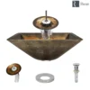 Rene 17" Square Glass Bathroom Sink, Metallic Green and Gold, with Faucet, R5-5036-WF-C