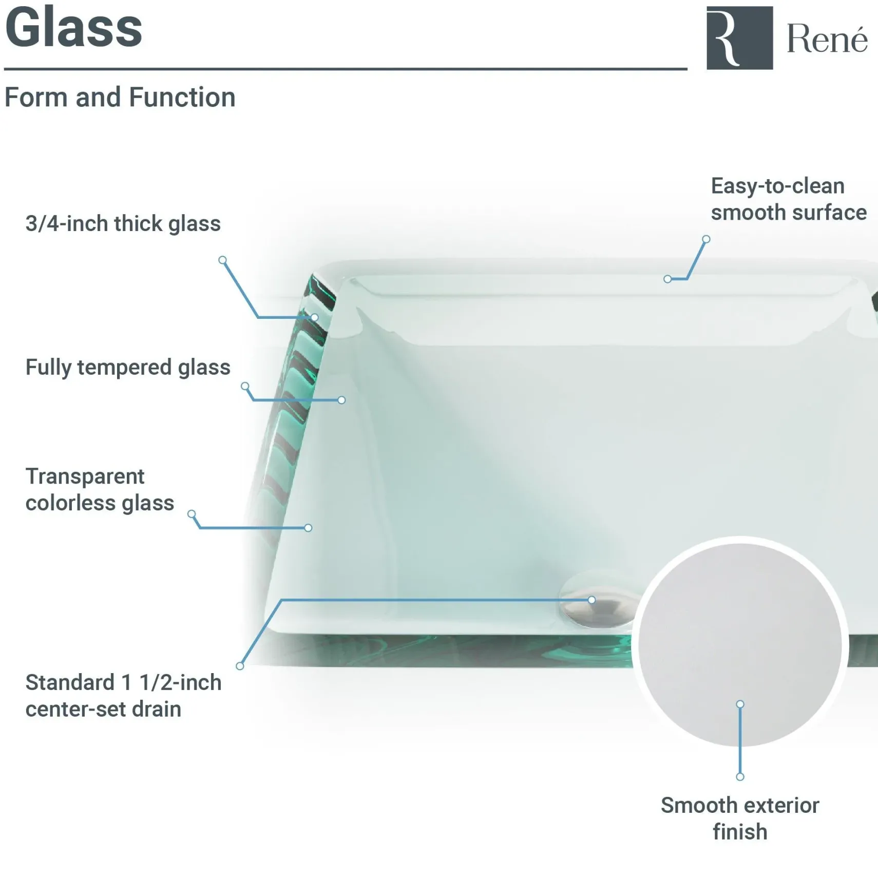 Rene 17" Square Glass Bathroom Sink, Crystal, with Faucet, R5-5003-CRY-WF-C