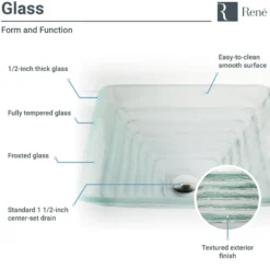 Rene 17" Square Glass Bathroom Sink, Textured, with Faucet, R5-5004-R9-7006-BN