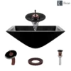 Rene 17" Square Glass Bathroom Sink, Noir, with Faucet, R5-5003-NOR-WF-ORB
