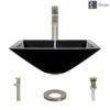 Rene 17" Square Glass Bathroom Sink, Noir, with Faucet, R5-5003-NOR-R9-7003-BN