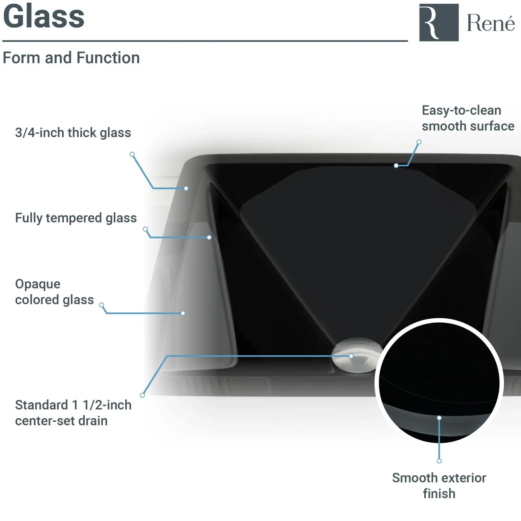 Rene 17" Square Glass Bathroom Sink, Noir, with Faucet, R5-5003-NOR-R9-7003-BN