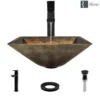 Rene 17" Square Glass Bathroom Sink, Metallic Green and Gold, with Faucet, R5-5036-R9-7003-ABR
